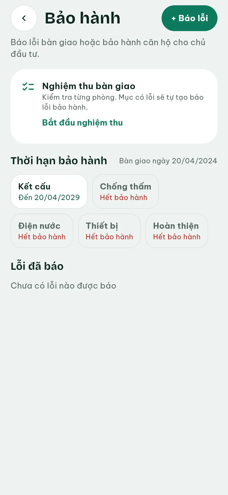 Ảnh màn hình bước 1: Mở Bảo hành