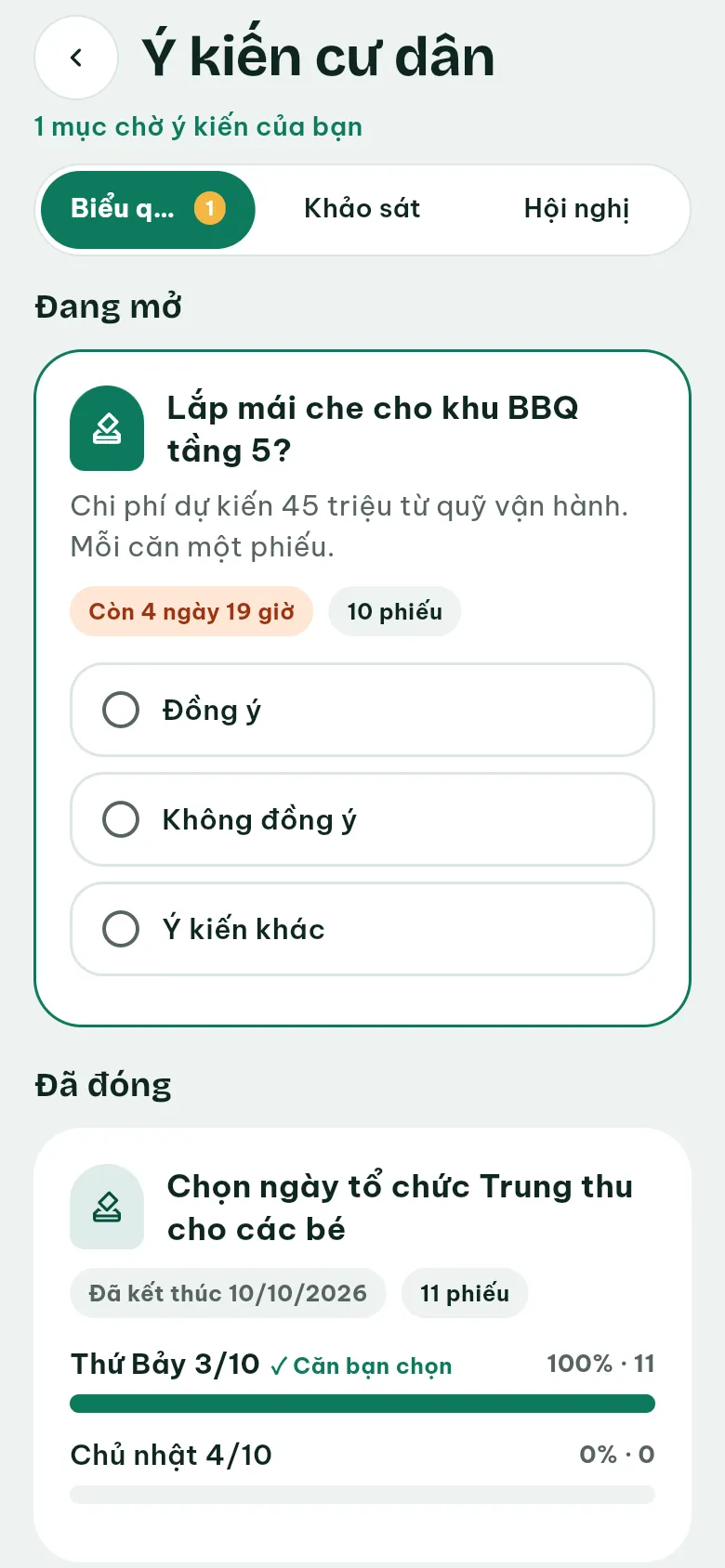 Ảnh màn hình bước 1: Mở Ý kiến cư dân