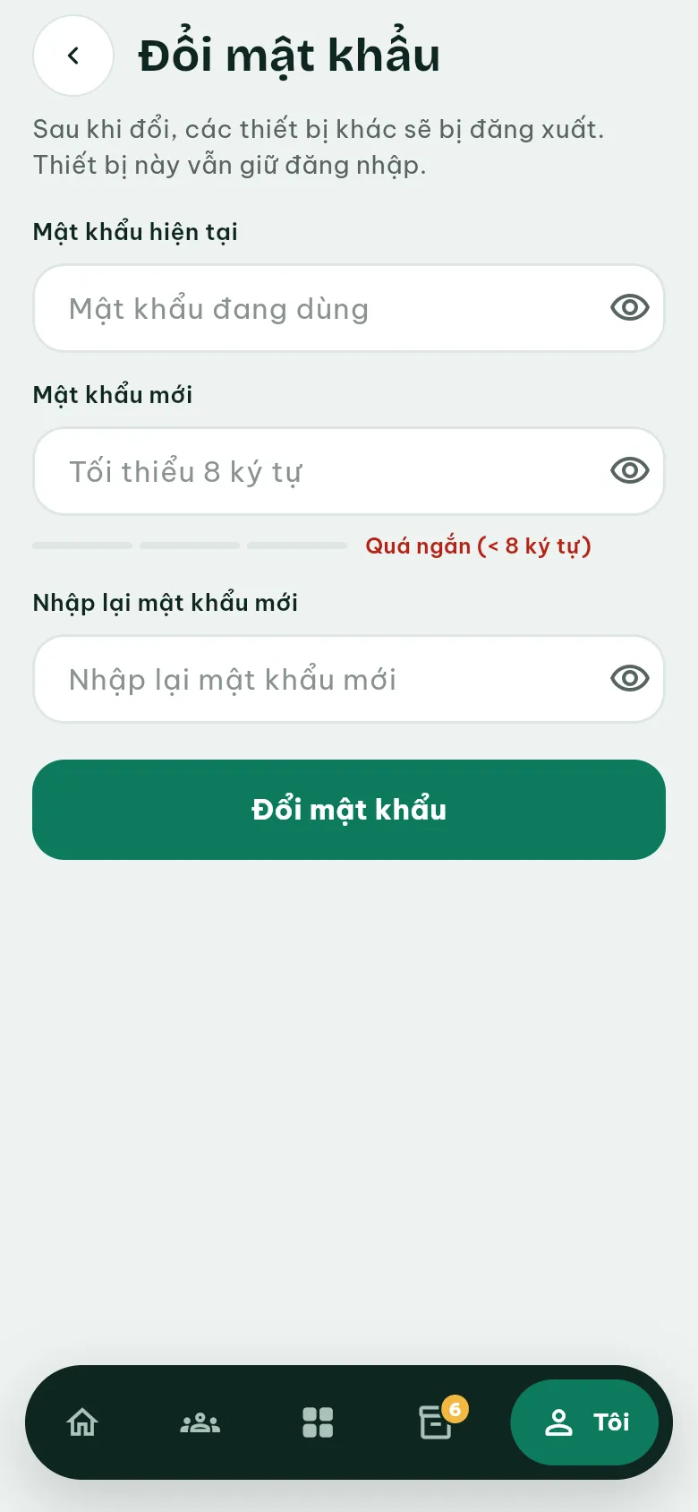 Ảnh màn hình bước 4: Đặt hoặc đổi mật khẩu
