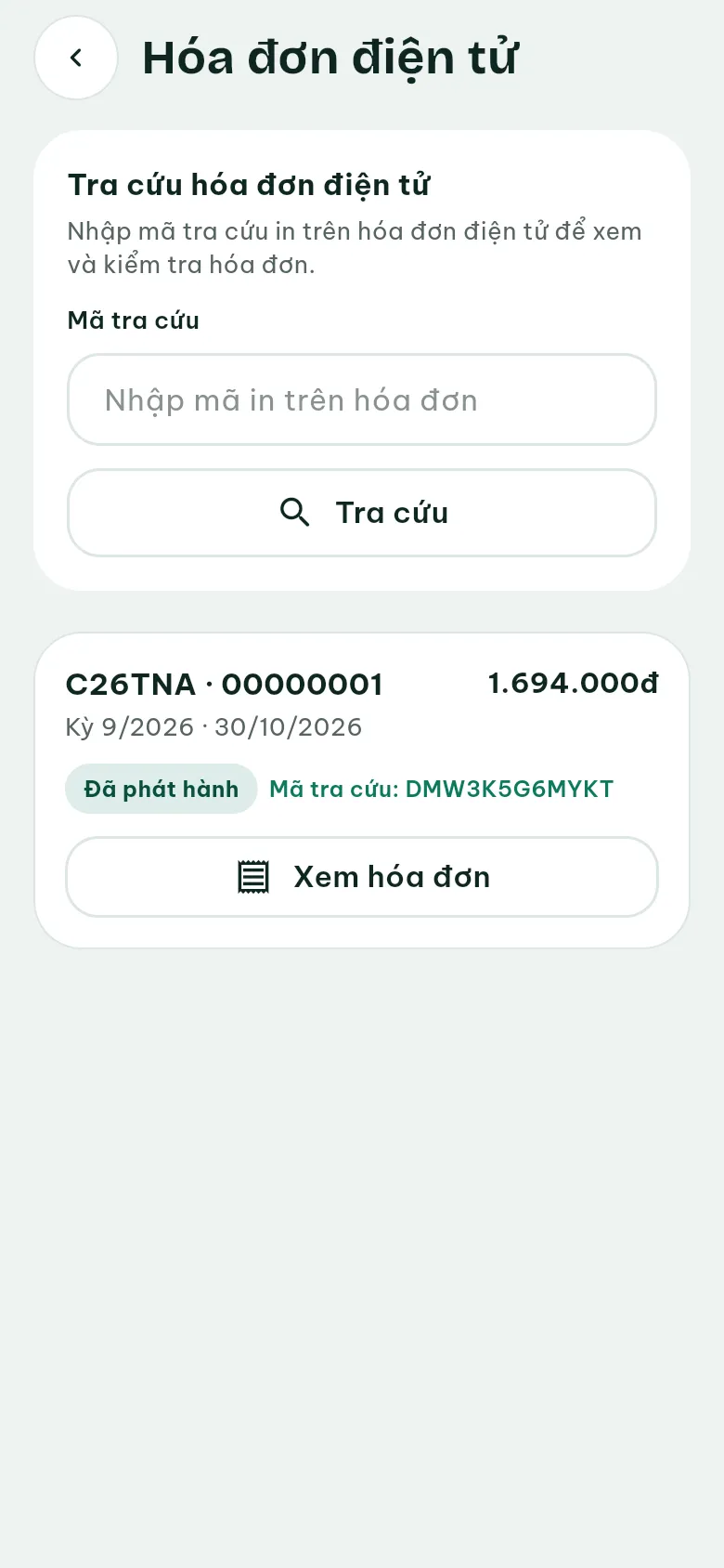 Ảnh màn hình bước 1: Mở Hóa đơn điện tử