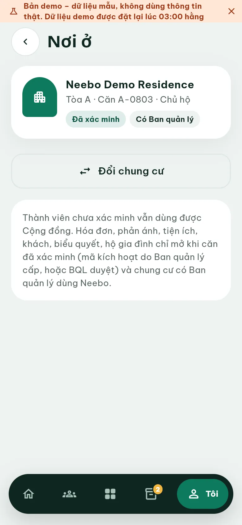 Ảnh màn hình bước 2: Bấm Xác minh căn hộ