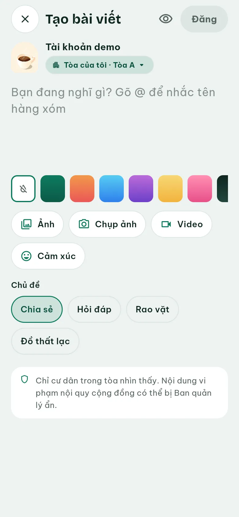 Ảnh màn hình bước 2: Chọn chủ đề Rao vặt