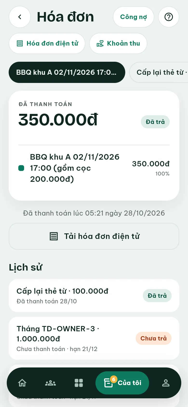Ảnh màn hình bước 1: Mở hóa đơn