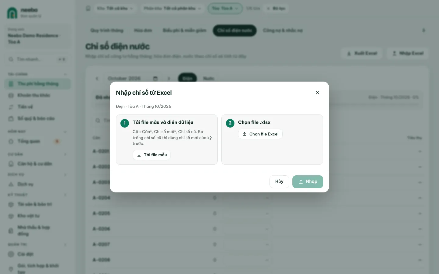 Ảnh màn hình bước 5: Hoặc nhập cả tòa bằng Excel