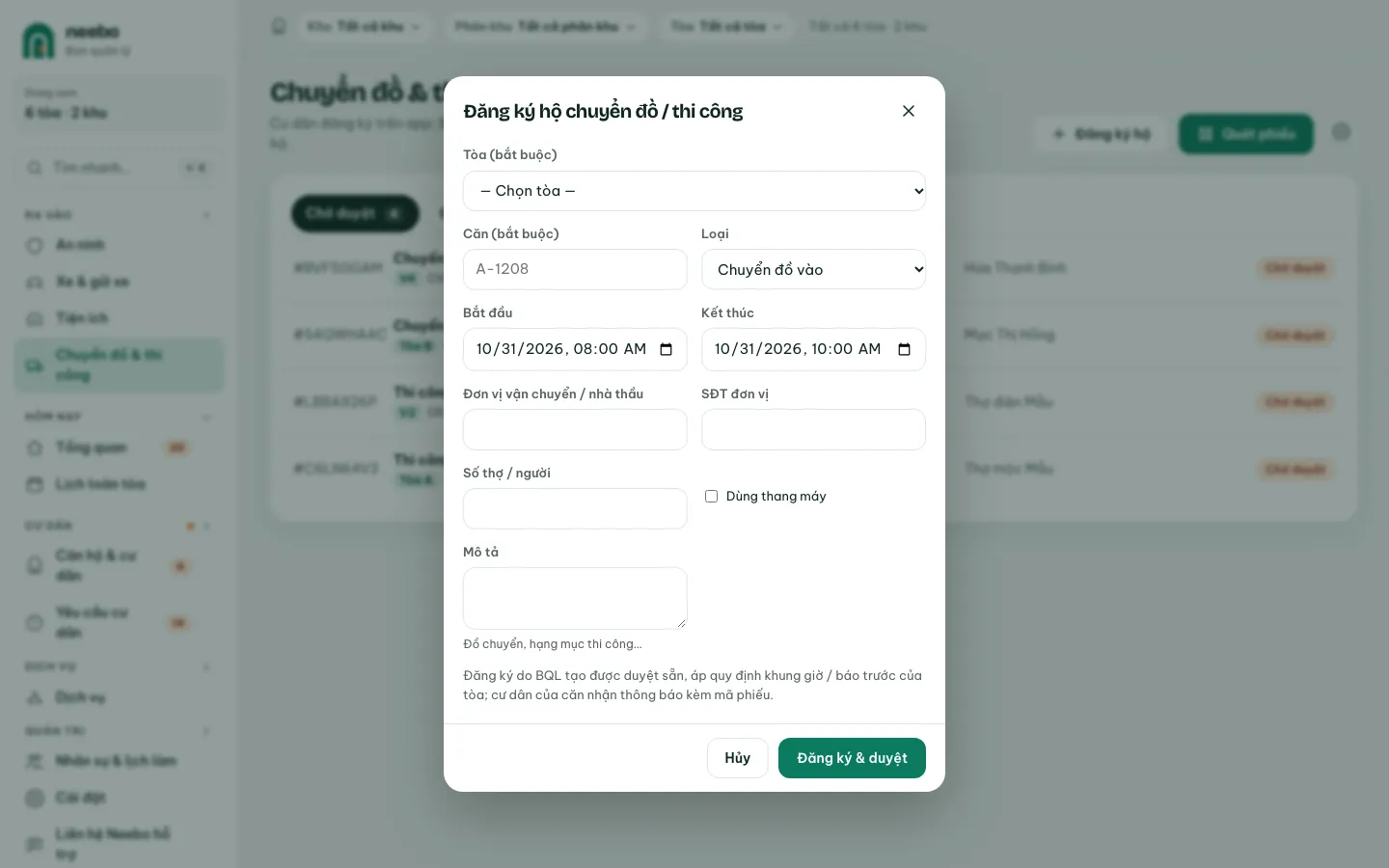 Ảnh màn hình bước 6: Đăng ký hộ căn chưa dùng app