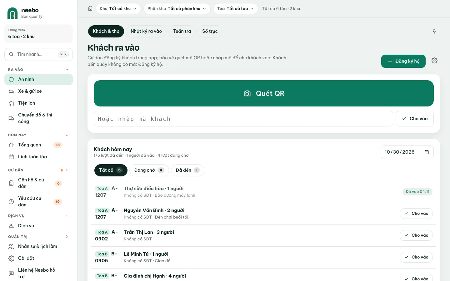 Ảnh màn hình bước 2: Quét mã QR của khách