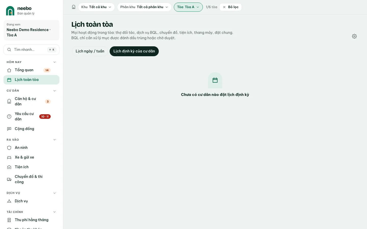 Ảnh màn hình bước 5: Xem lịch định kỳ của cư dân