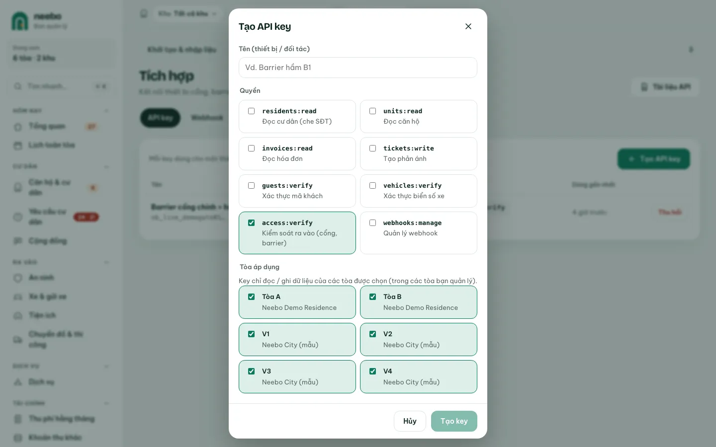 Ảnh màn hình bước 2: Tạo API key